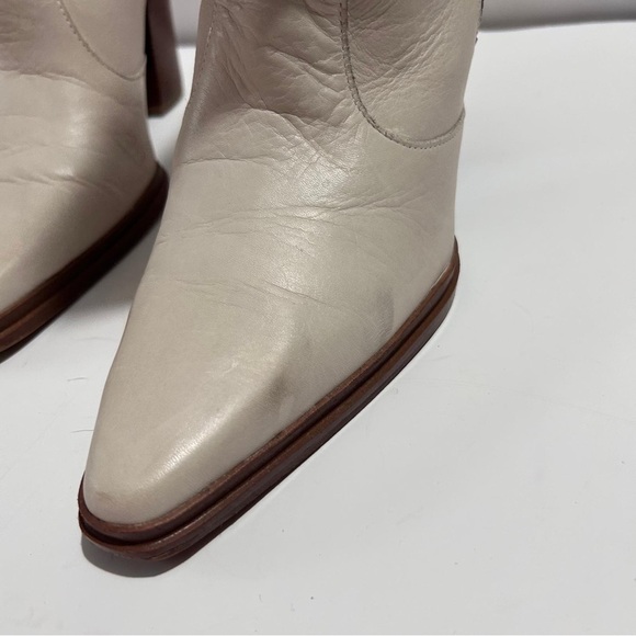 Franco Sarto Cream Heeled Boots Modern Western Design - Picture 5 of 13